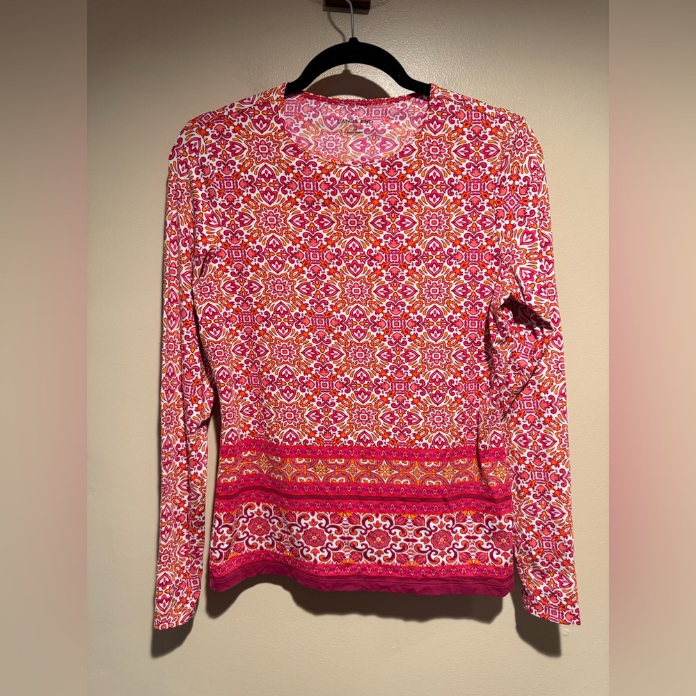 Lands Ends pink mosaic rash guard swim shirt long sleeve sun shirt size XS